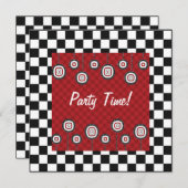 赤い白くの50sレトロのパーティの招待状および黒い 招待状 (正面/裏面)