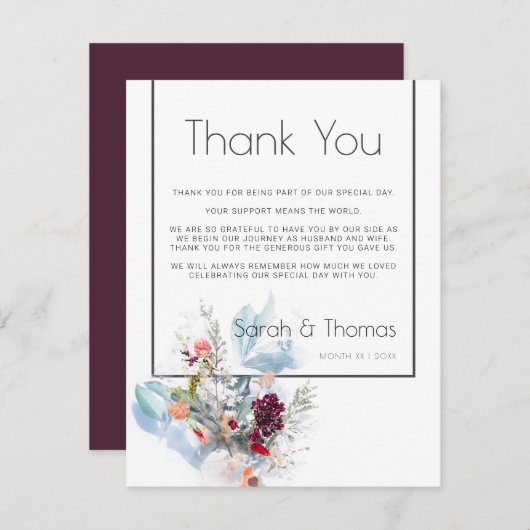 赤い白とオレンジのフローラエレガントありがとう 招待状 (正面/裏面)