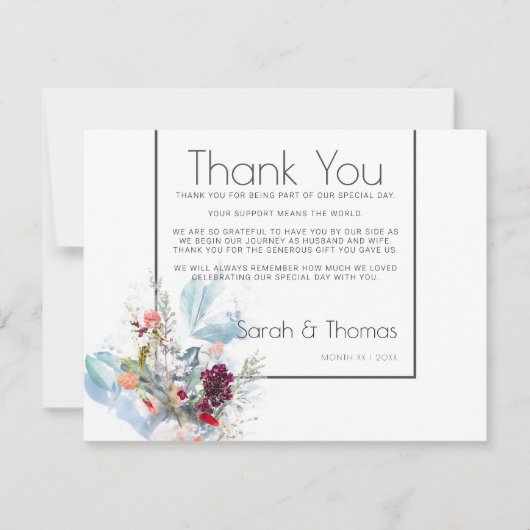 赤い白とオレンジのフローラエレガントありがとう 招待状 (正面)