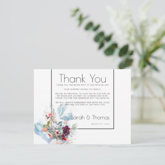 赤い白とオレンジのフローラエレガントありがとう 招待状 (スタンド正面)