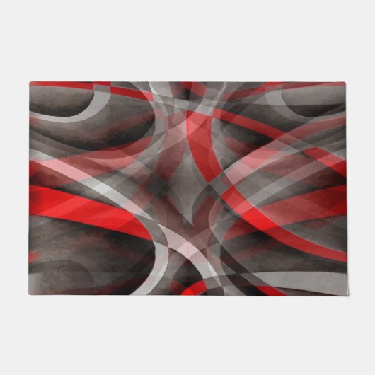 赤い白とグレーのレイヤカーブの80年代 ドアマット (正面)