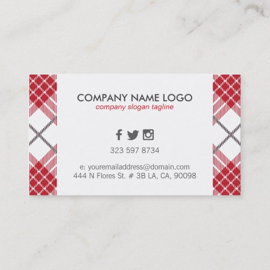 赤い白とグレーの格子模様 名刺 (裏面)