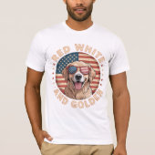 赤い白とゴールデンレトリバー犬の愛国心 Tシャツ (正面)