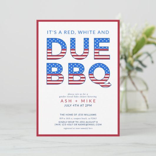 赤い白とデュースバーベキュー性別が赤ちゃんのシャワーを明らかにする 招待状 (スタンド正面)