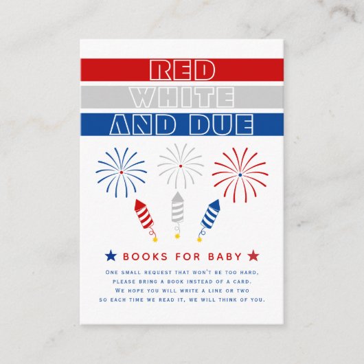 赤い白とデューデファイクラッカー赤ちゃんシャワーブック エンクロージャーカード (正面)