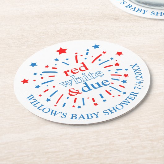 赤い白とデューベイビーシャワー紙コースター ラウンドペーパーコースター (アングル)