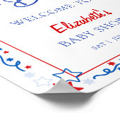 赤い白とデューベビーシャワー歓迎サイン ポスター (角)