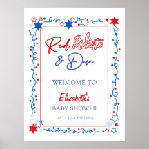 赤い白とデューベビーシャワー歓迎サイン