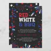 赤い白とバーベキュー7月4日愛国花火 招待状 (正面/裏面)