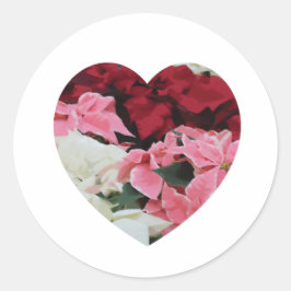 赤い白とピンクの冬のポインセチアハート ラウンドシール