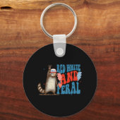 赤い白とフェラルおもしろいトランプの7月4日 キーホルダー (正面)