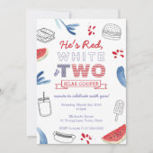 赤い白と二つのアウトドア2nd誕生日パーティー 招待状 (正面)