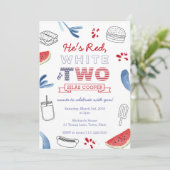 赤い白と二つのアウトドア2nd誕生日パーティー 招待状 (スタンド正面)