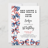 赤い白と可愛い弓任意の年齢子供の誕生日 招待状 (正面)