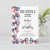 赤い白と可愛い弓任意の年齢子供の誕生日 招待状 (スタンド正面)