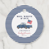 赤い白と正当な愛国的な赤ちゃんシャワーメッセージカード フェイバータグ (裏面)