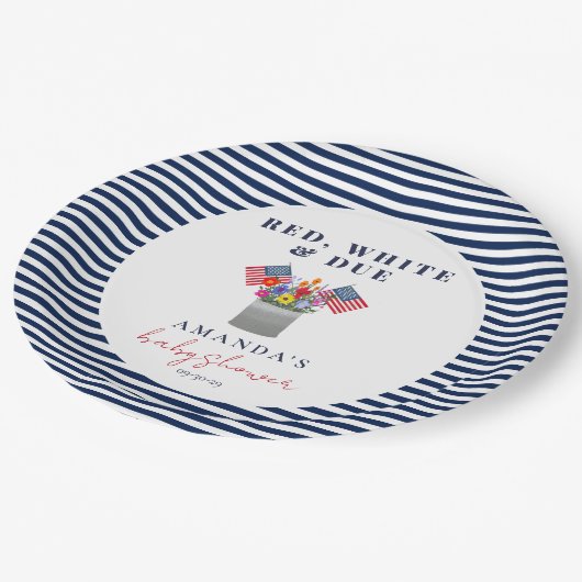 赤い白と正当な愛国的な赤ちゃんシャワー ペーパープレート (アングル)