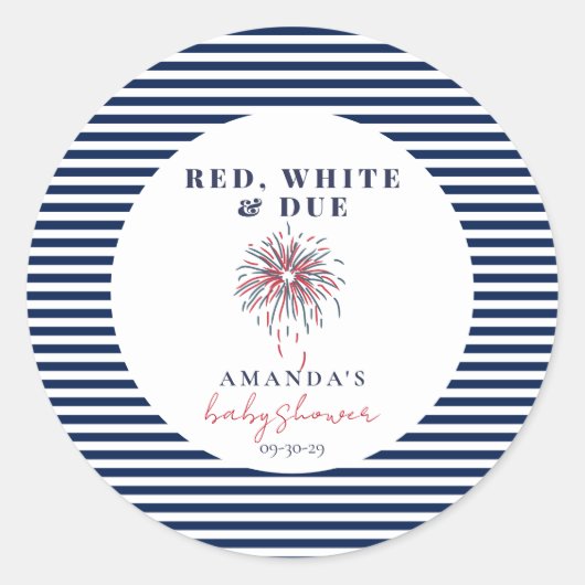 赤い白と正当な愛国的な赤ちゃんシャワー ラウンドシール (正面)