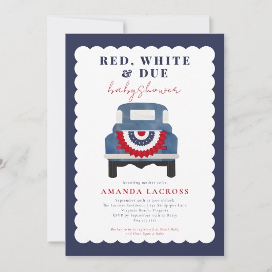 赤い白と正当な愛国的な赤ちゃんシャワー 招待状 (正面)