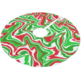 赤い白と緑のクリスマススワール ブラッシュドポリエステルツリースカート