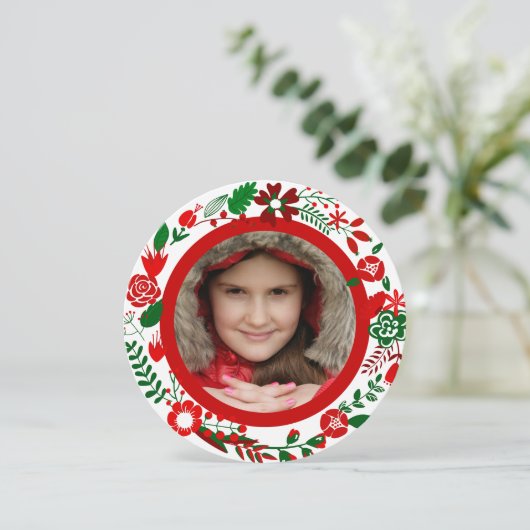 赤い白と緑のクリスマスフォトリースフレーム シーズンカード (スタンド正面)