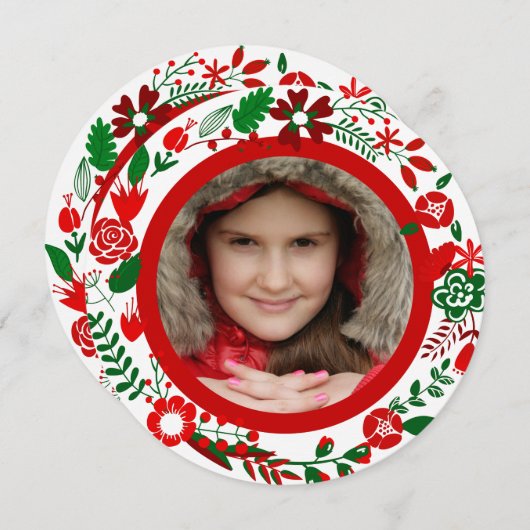 赤い白と緑のクリスマスフォトリースフレーム シーズンカード (正面/裏面)