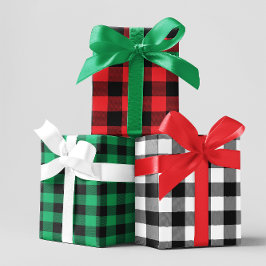 赤い白と緑のシェブロンバッファロープレイド ラッピングペーパーシート