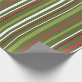 赤い白と緑のストライプ ラッピングペーパー (角)