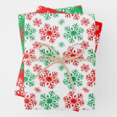 赤い白と緑のスノーフレークのパターン ラッピングペーパーシート (インサイチュ)