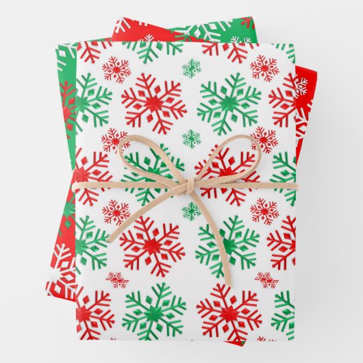 赤い白と緑のスノーフレークのパターン ラッピングペーパーシート (インサイチュ)