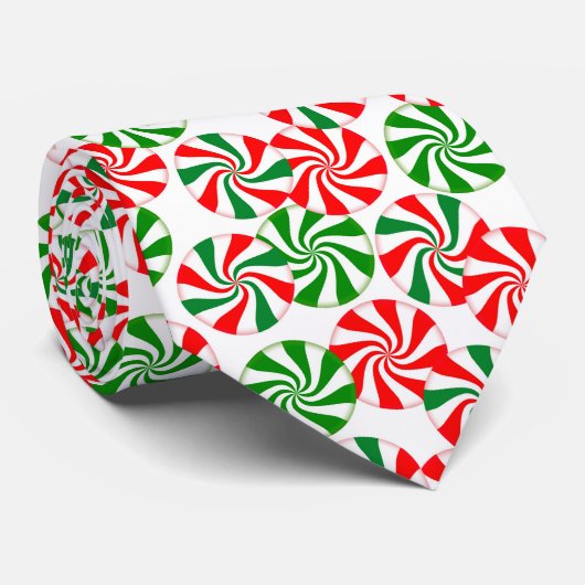 赤い白と緑のペパーミントキャンディの渦巻きパターン ネクタイ (ロール)