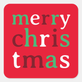 赤い白と緑のメリークリスマス スクエアシール
