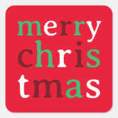 赤い白と緑のメリークリスマス スクエアシール (正面)