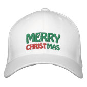 赤い白と緑のメリークリスマス 刺繍入りキャップ (正面)