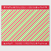 赤い白と緑のメリーストライプのクリスマス ラッピングペーパー (フラット)