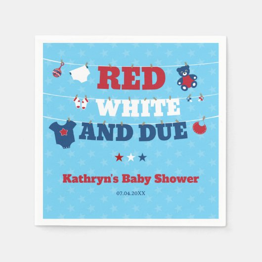 赤い白と赤ちゃんのシャワーの洗濯ライン7月4日 スタンダードカクテルナプキン (正面)
