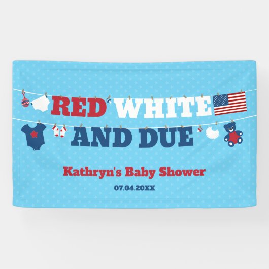 赤い白と赤ちゃんのシャワーの洗濯ライン7月4日 横断幕 (横)