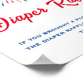 赤い白と赤ちゃんシャワーおむつラッフルサイン ポスター (角)