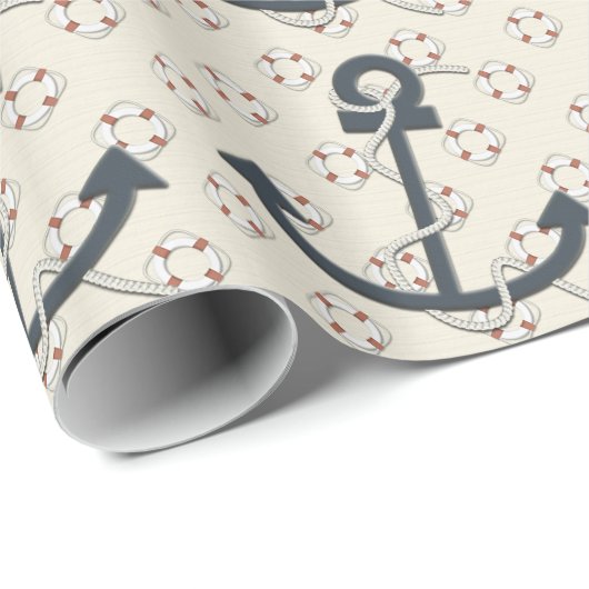 赤い白と青のいかりギフトラップ ラッピングペーパー (ロールコーナー)