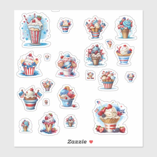 赤い白と青のアイスクリーム シール (シート)