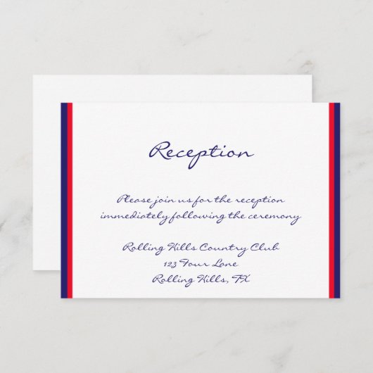 赤い白と青のウェディングレセプション エンクロージャーカード (正面/裏面)