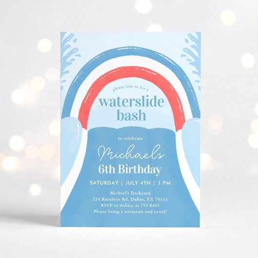 赤い白と青のウォータースライドバッシュサマー誕生日 招待状