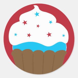 赤い白と青のカップケーキ ラウンドシール