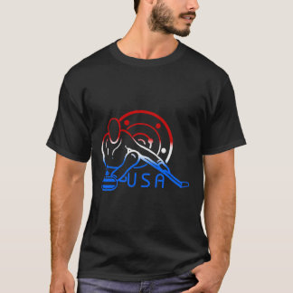 赤い白と青のカーリング国旗カーリングストーンUsa Tシャツ