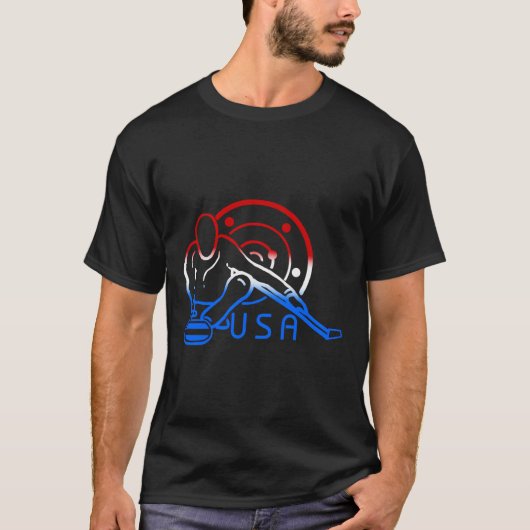 赤い白と青のカーリング国旗カーリングストーンUsa Tシャツ (正面)