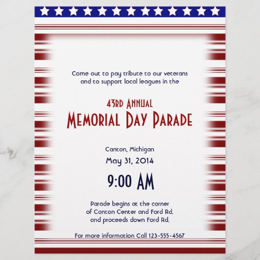 赤い白と青のキャンディストライプメモリアルデー チラシ (正面)
