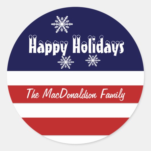 赤い白と青のクリスマスの休日 ラウンドシール (正面)