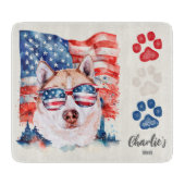 赤い白と青のクリームシベリアのハスキードッグトリート カッティングボード (正面)