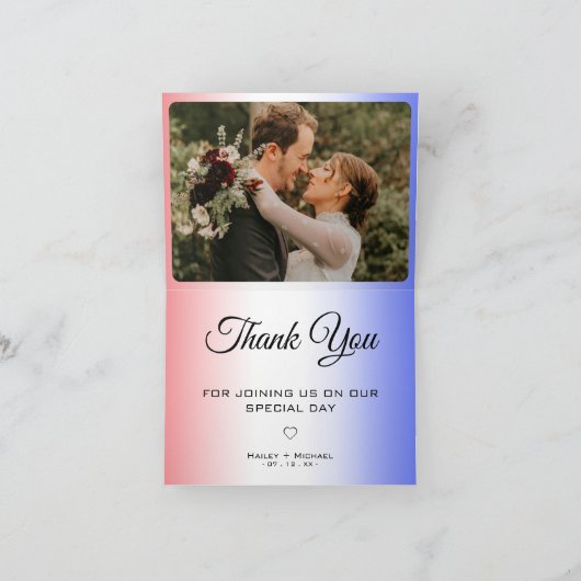 赤い白と青のグラデーション写真写真結婚 サンキューカード (内部)