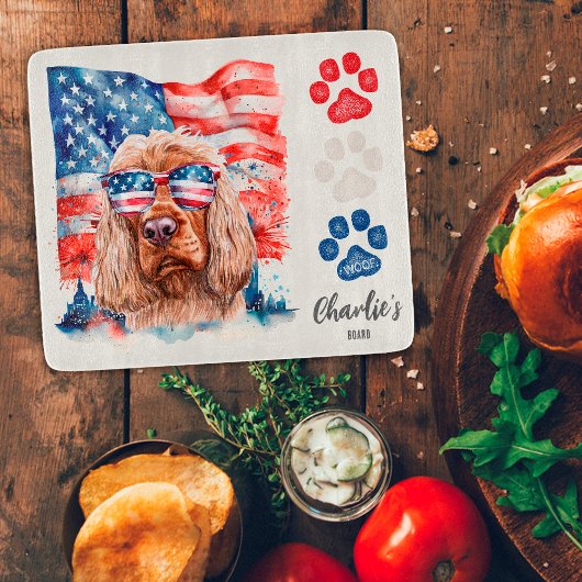 赤い白と青のコッおもしろいカースパニエル犬ドッグトリート カッティングボード